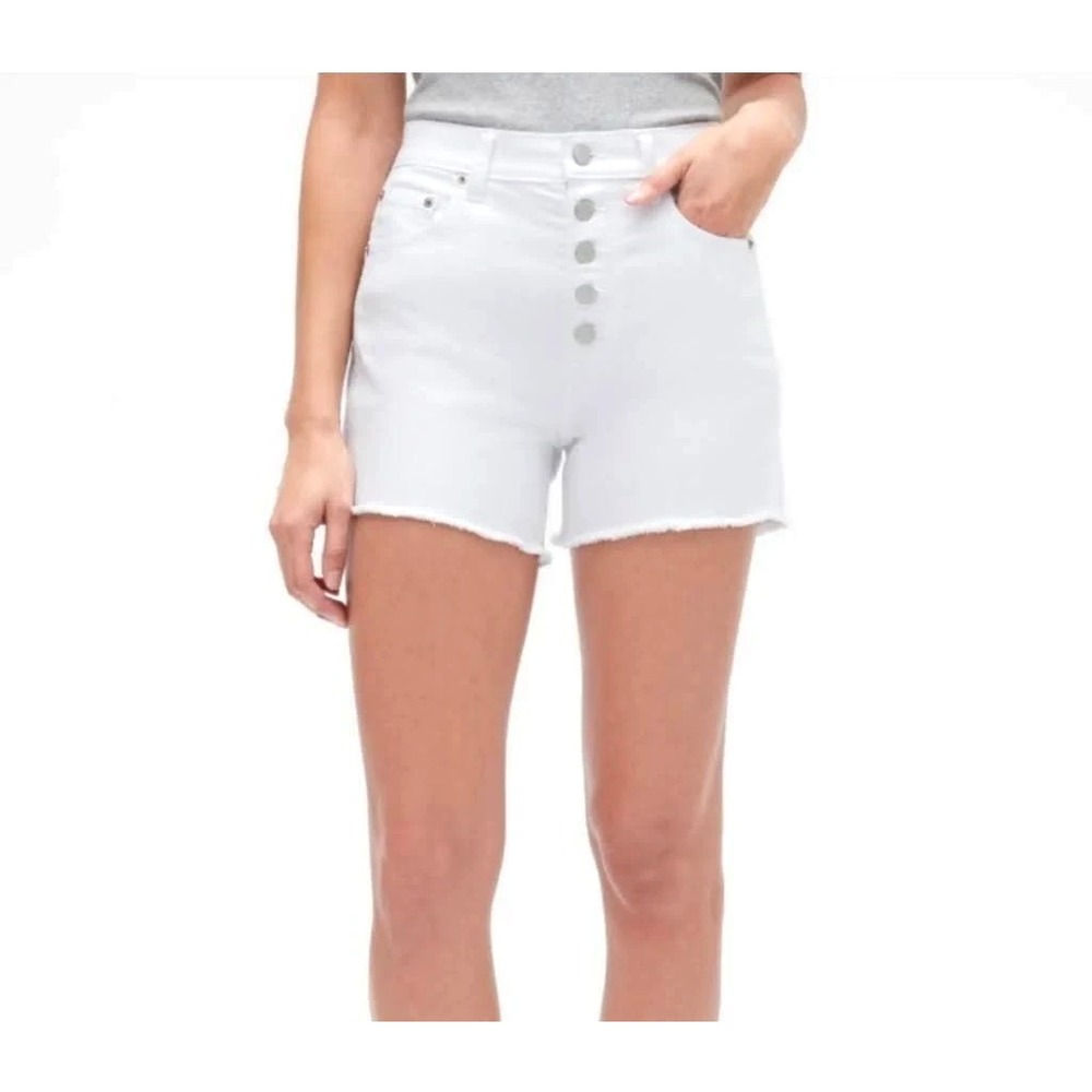 GAP White Denim BUTTON-UP Raw Hem HIGH-RISE Cut Off 4" JEAN SHORTS Sz 28/6 Reg